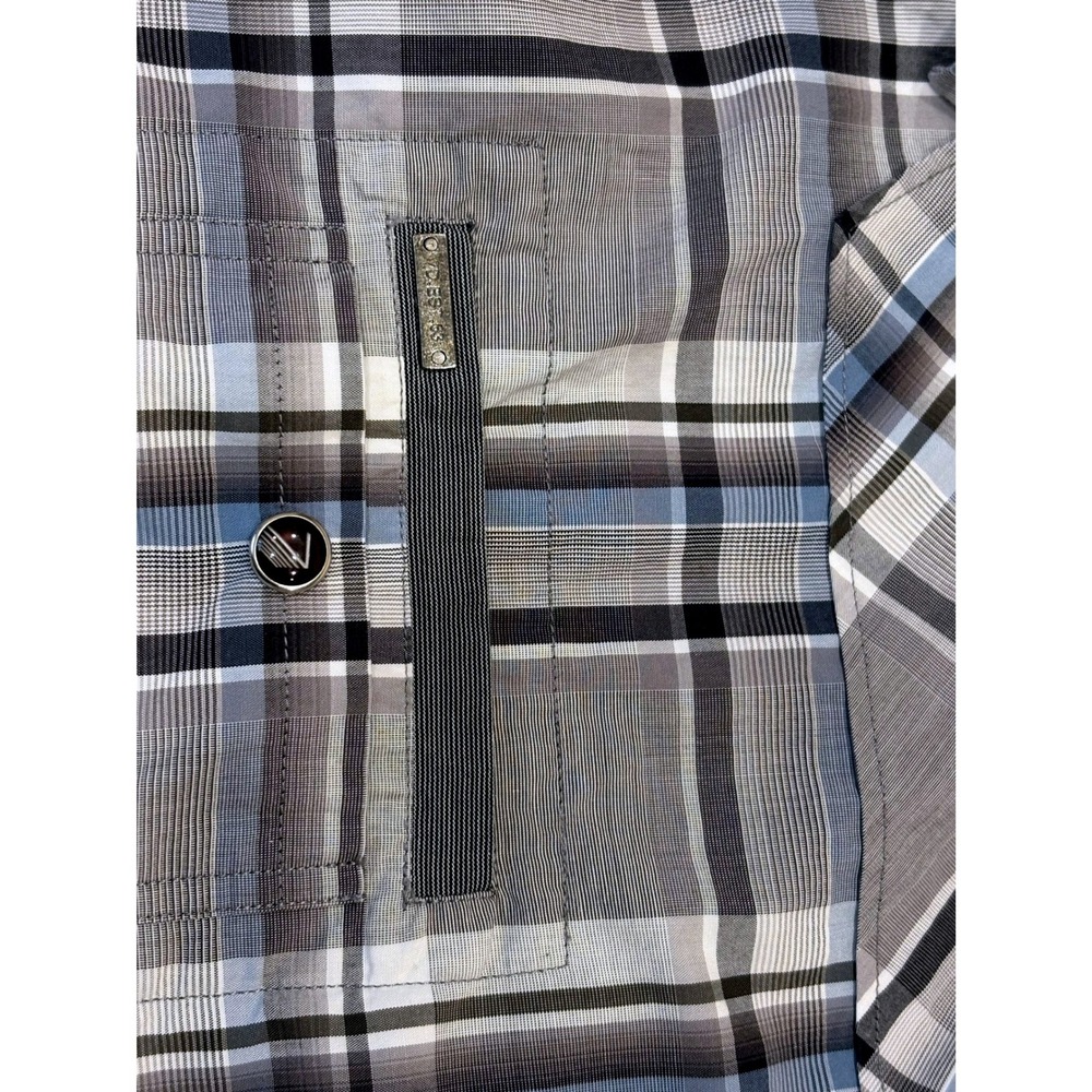 7 Diamonds Plaid Pearl Snap Button Up Shirt Mens‎ Large Grey Blue Short Sleeve - Picture 9 of 11
